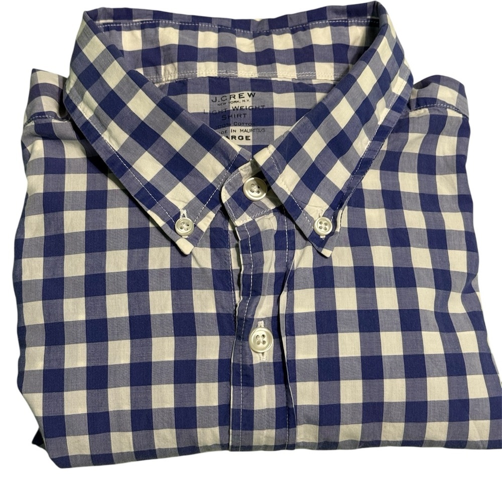 J. Crew Men's Navy and White Plaid Shirt